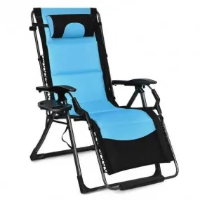(Free Shipping) Summer Time Outdoor Folding Comfortable Padded Zero Gravity Lounge Chair-Navy