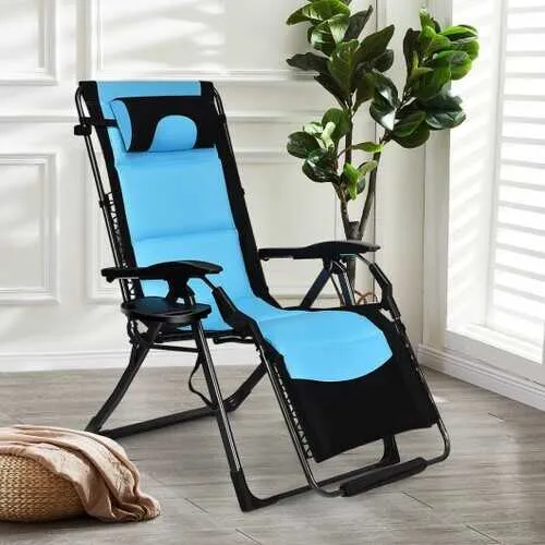 (Free Shipping) Summer Time Outdoor Folding Comfortable Padded Zero Gravity Lounge Chair-Navy