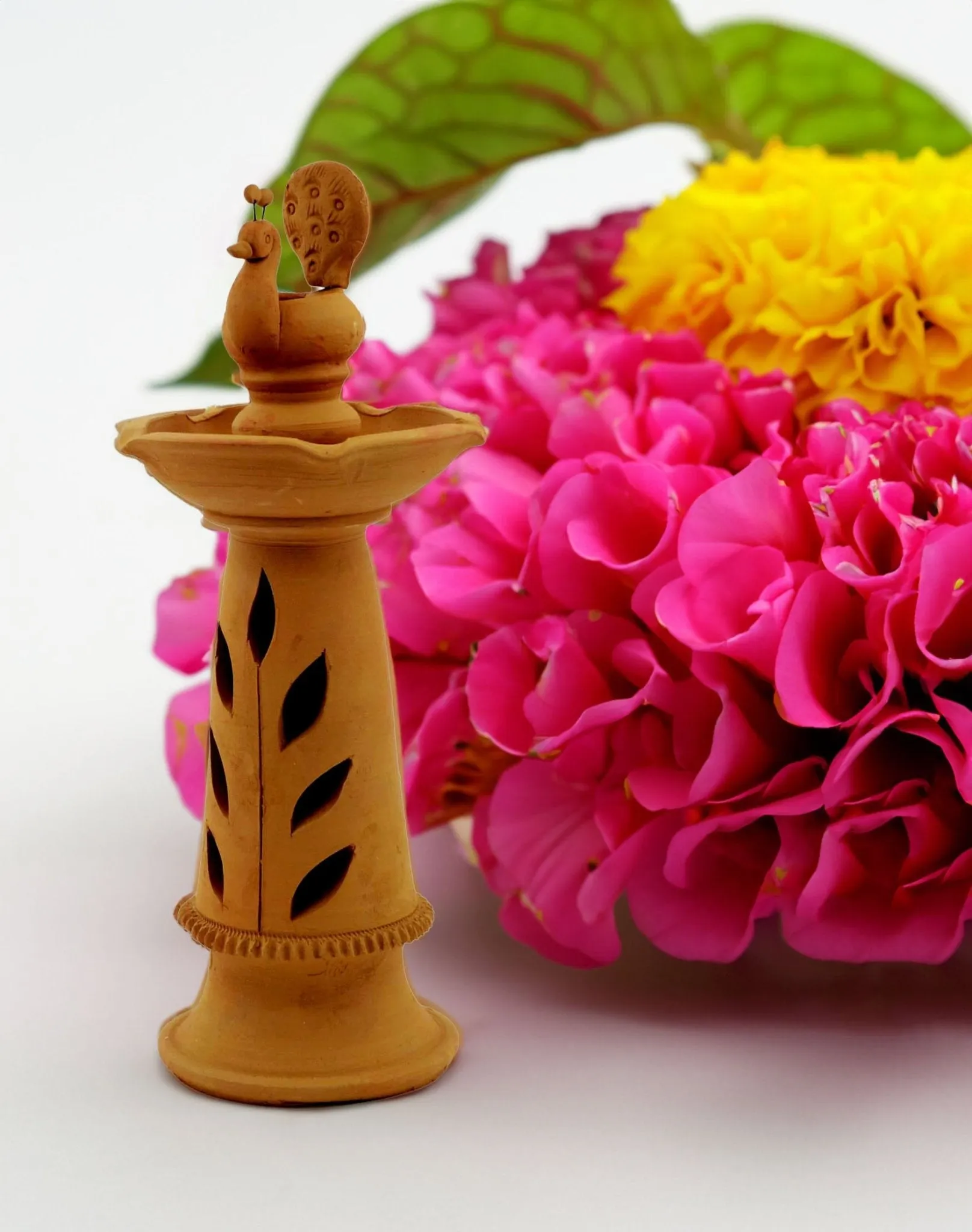 Handmade Peacock Design Terracotta Samai I Oil Lamp
