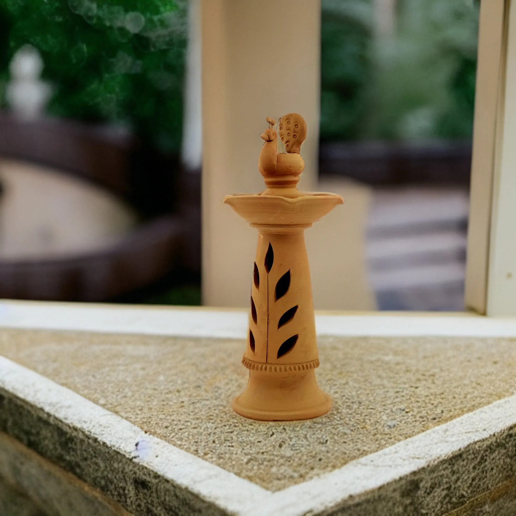 Handmade Peacock Design Terracotta Samai I Oil Lamp
