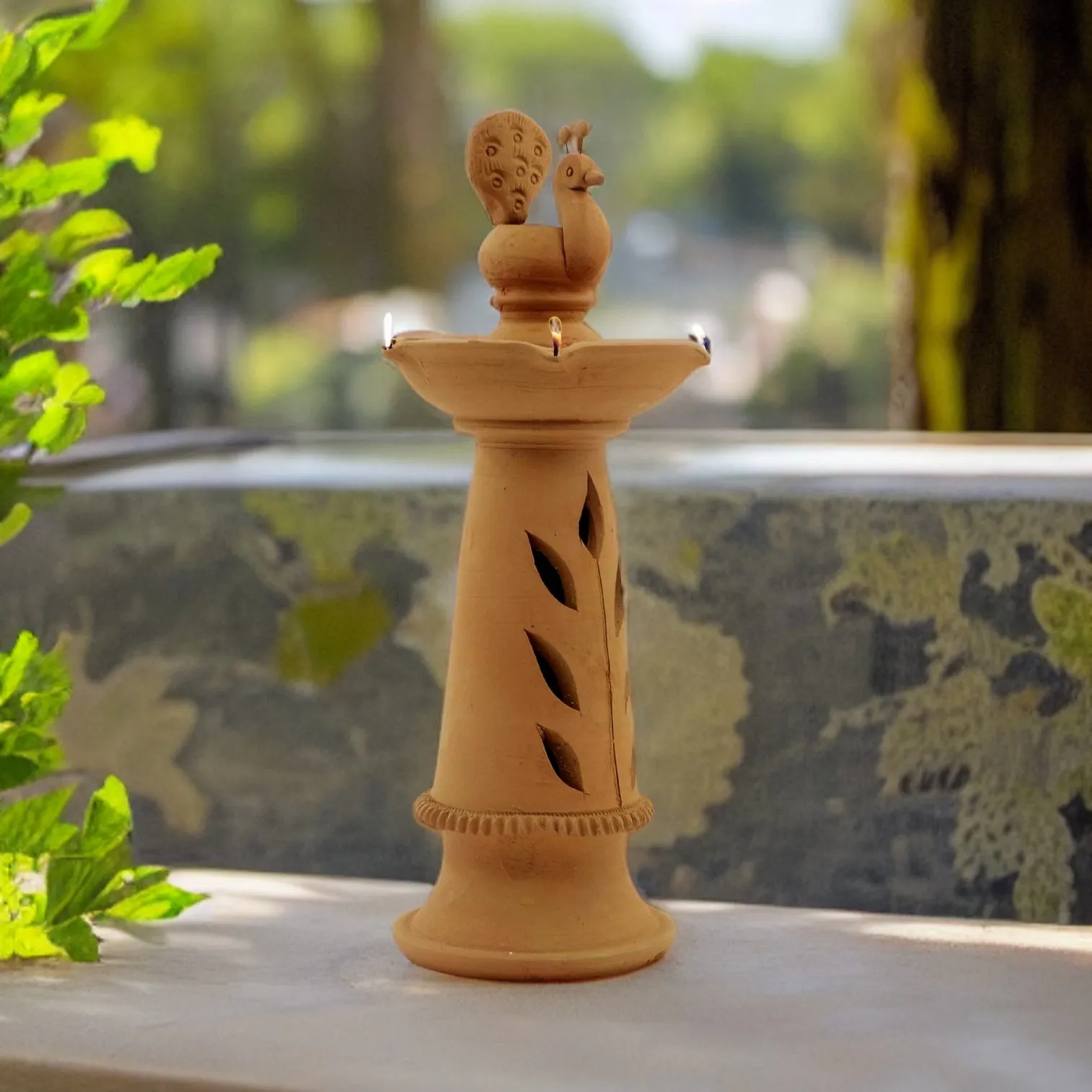 Handmade Peacock Design Terracotta Samai I Oil Lamp