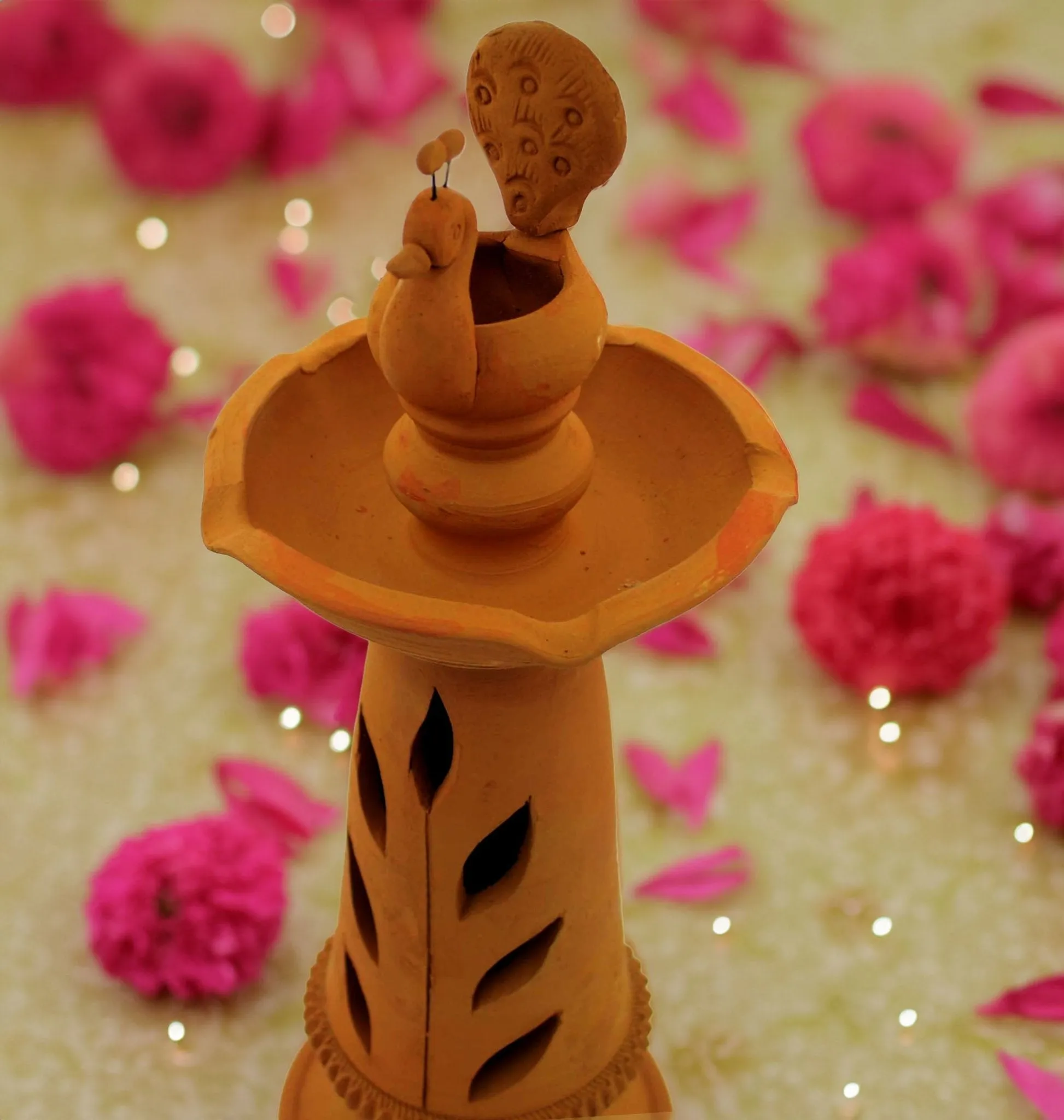 Handmade Peacock Design Terracotta Samai I Oil Lamp
