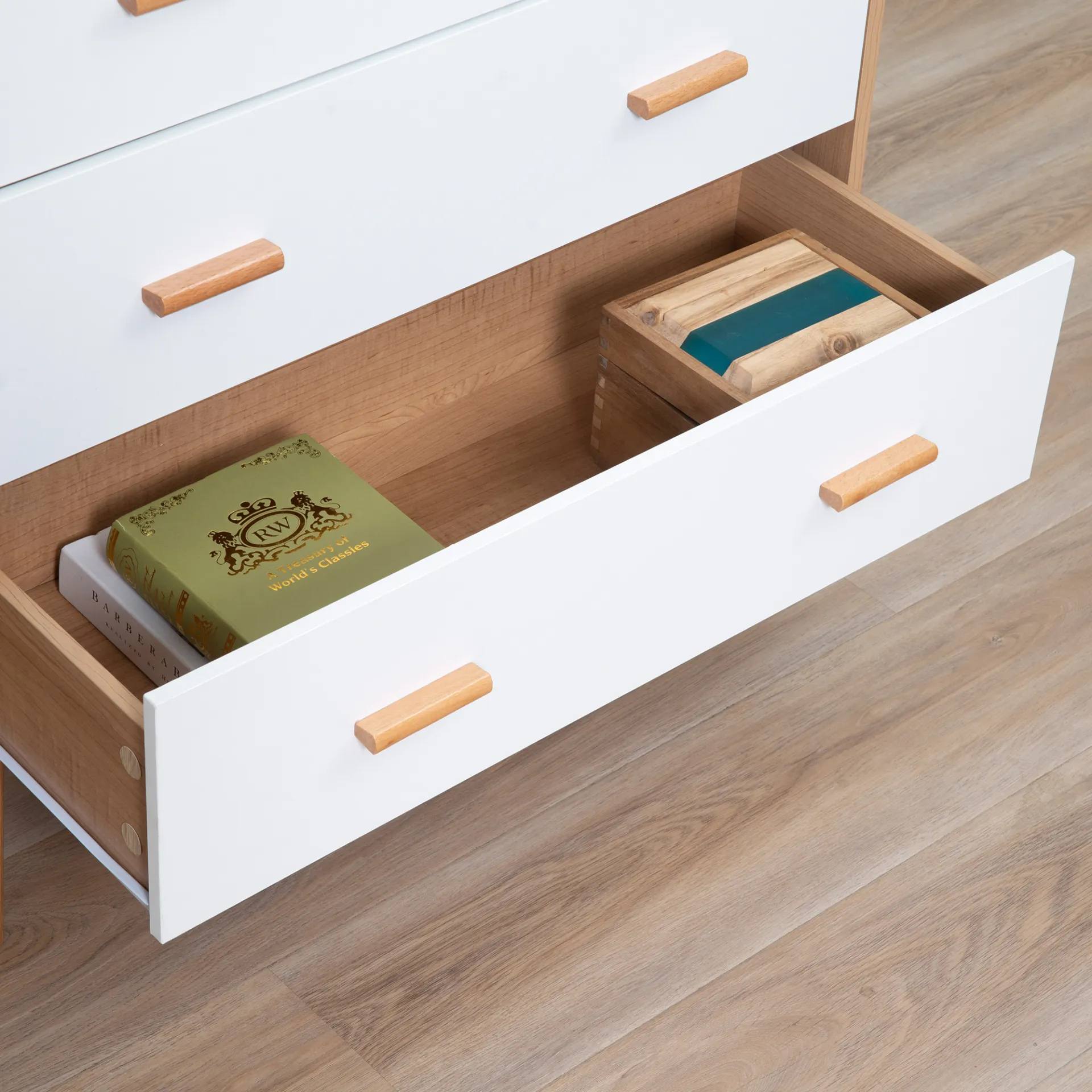 HOMCOM Chest of Drawers with 3 Drawers, White and Natural Bedroom Cabinet | Stylish Storage Organizer for Living Room