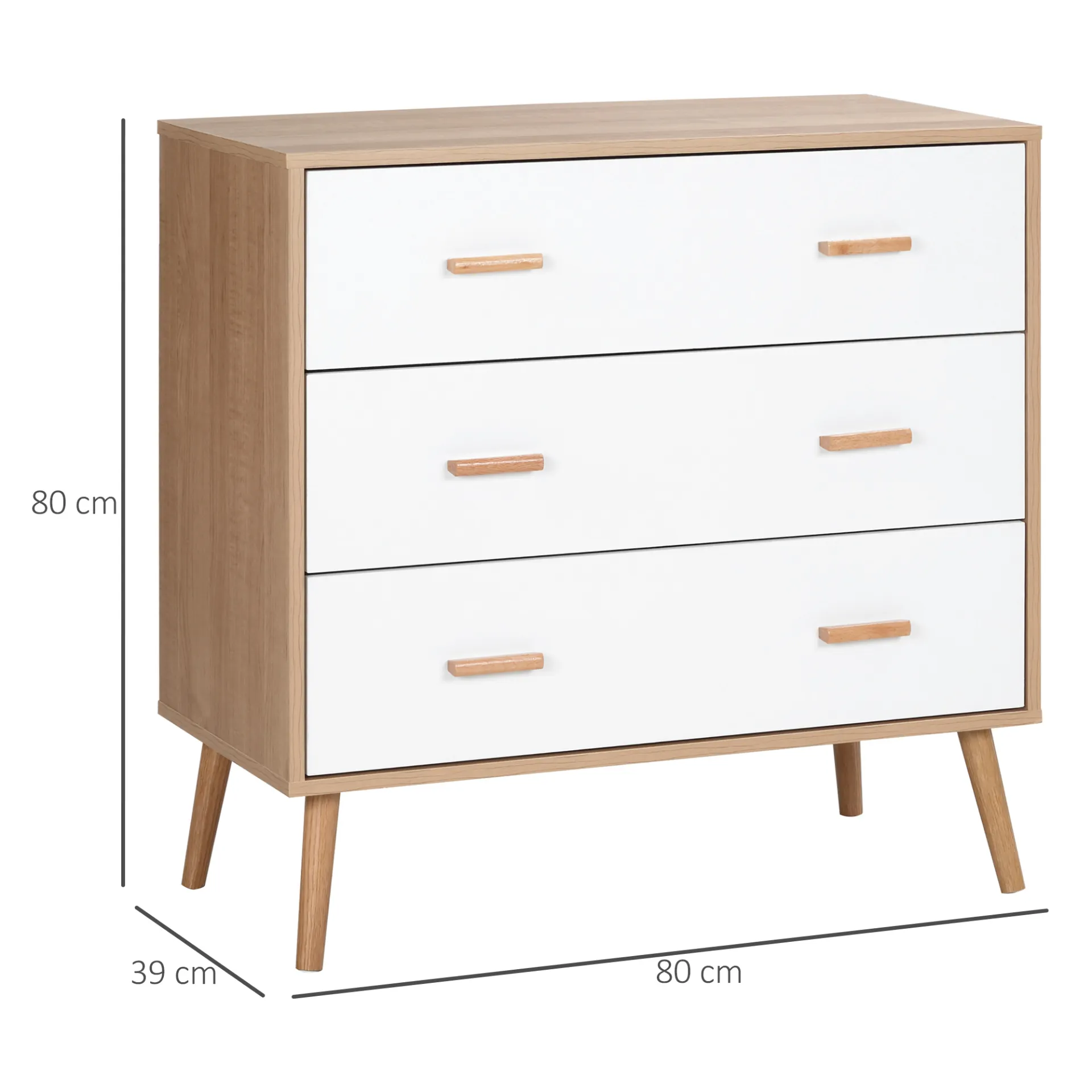HOMCOM Chest of Drawers with 3 Drawers, White and Natural Bedroom Cabinet | Stylish Storage Organizer for Living Room