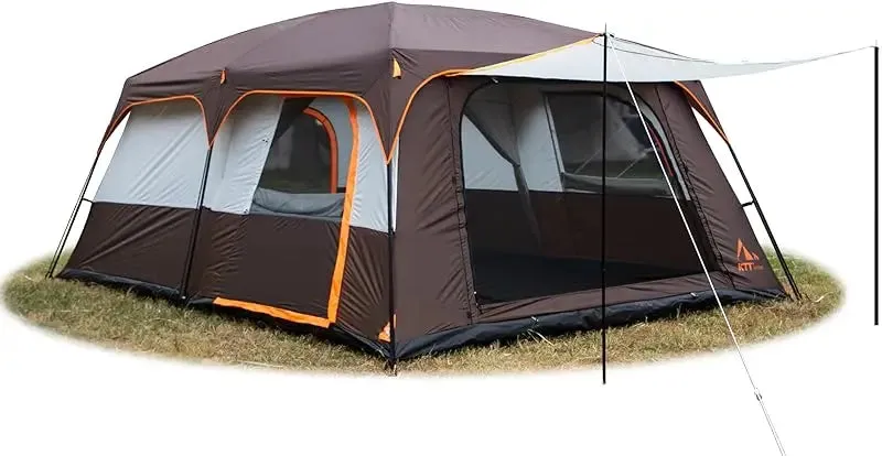KTT Extra Large Tent 10-12 Person(A),Family Cabin Tents,2 Rooms,3 Doors and 3 Windows with Mesh,Straight Wall,Waterproof,Double