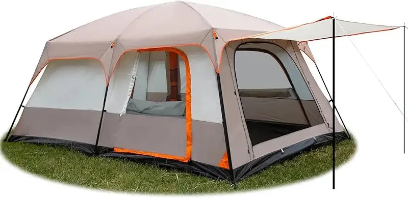 KTT Extra Large Tent 10-12 Person(A),Family Cabin Tents,2 Rooms,3 Doors and 3 Windows with Mesh,Straight Wall,Waterproof,Double