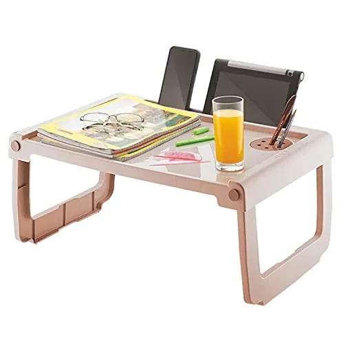 Kuber Industries Multiuses Plastic Study Desk/Laptop Table With Pencil Stand For Home & Office (Brown)