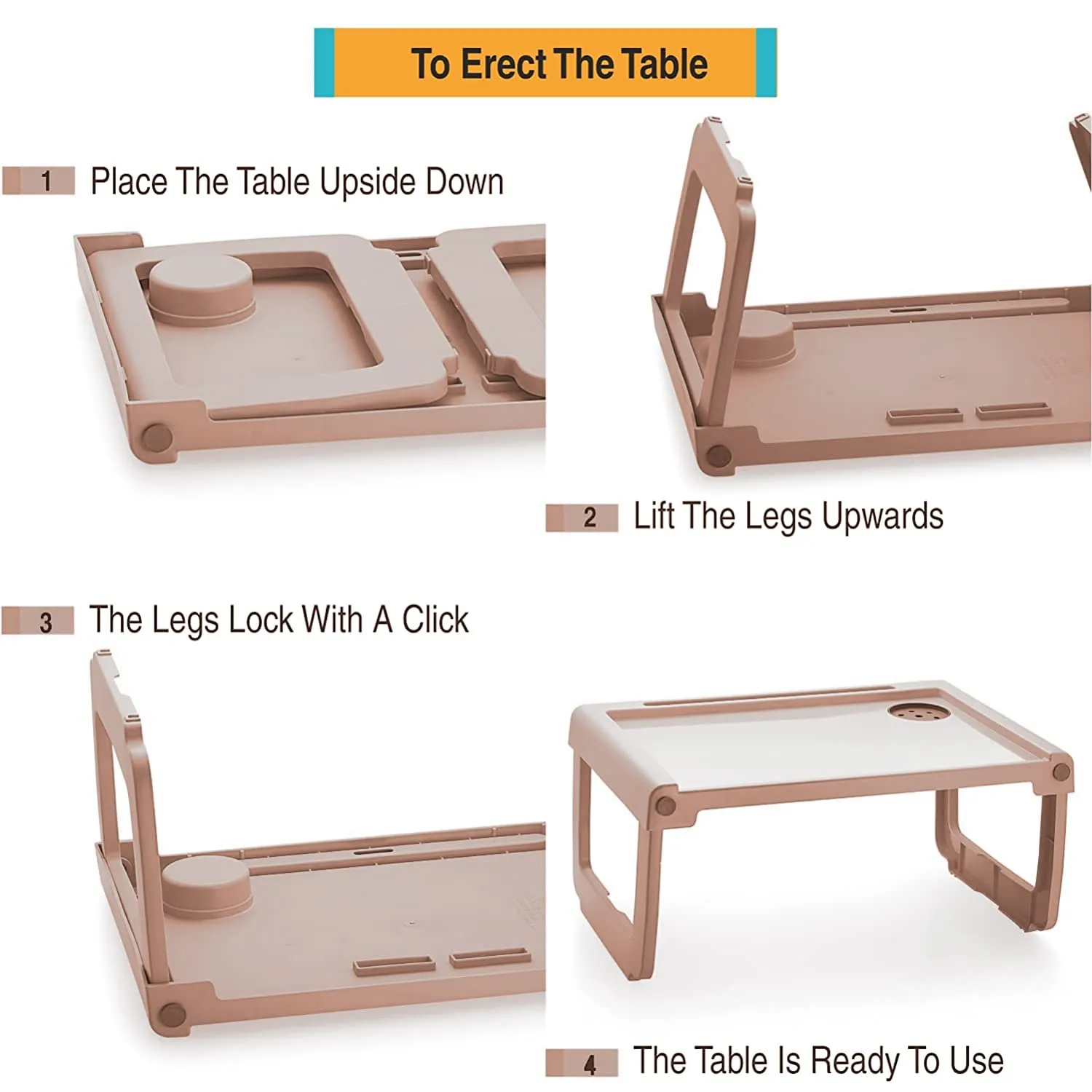 Kuber Industries Multiuses Plastic Study Desk/Laptop Table With Pencil Stand For Home & Office (Brown)