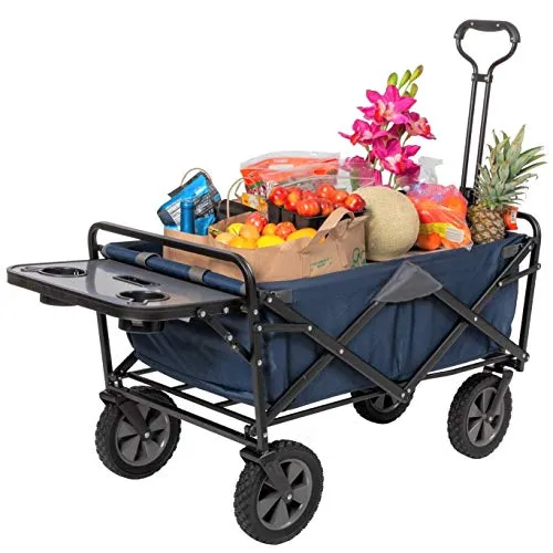Mac Sports Collapsible Outdoor Utility Wagon with Folding Table and Drink Holders, Blue