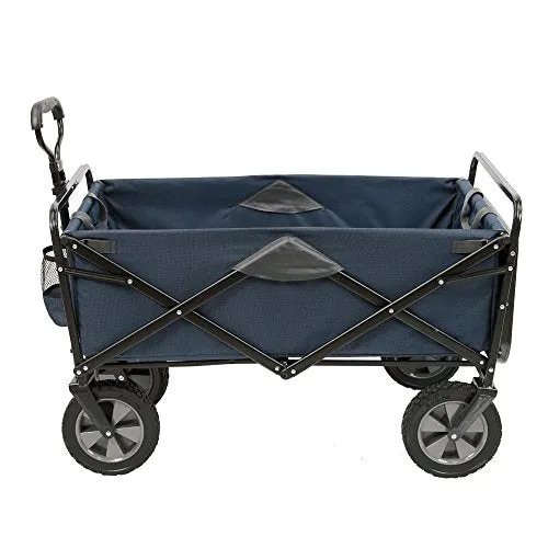 Mac Sports Collapsible Outdoor Utility Wagon with Folding Table and Drink Holders, Blue