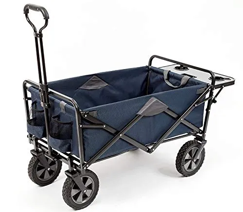 Mac Sports Collapsible Outdoor Utility Wagon with Folding Table and Drink Holders, Blue