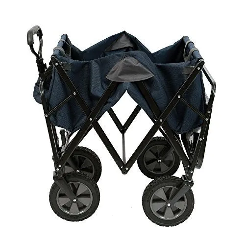 Mac Sports Collapsible Outdoor Utility Wagon with Folding Table and Drink Holders, Blue