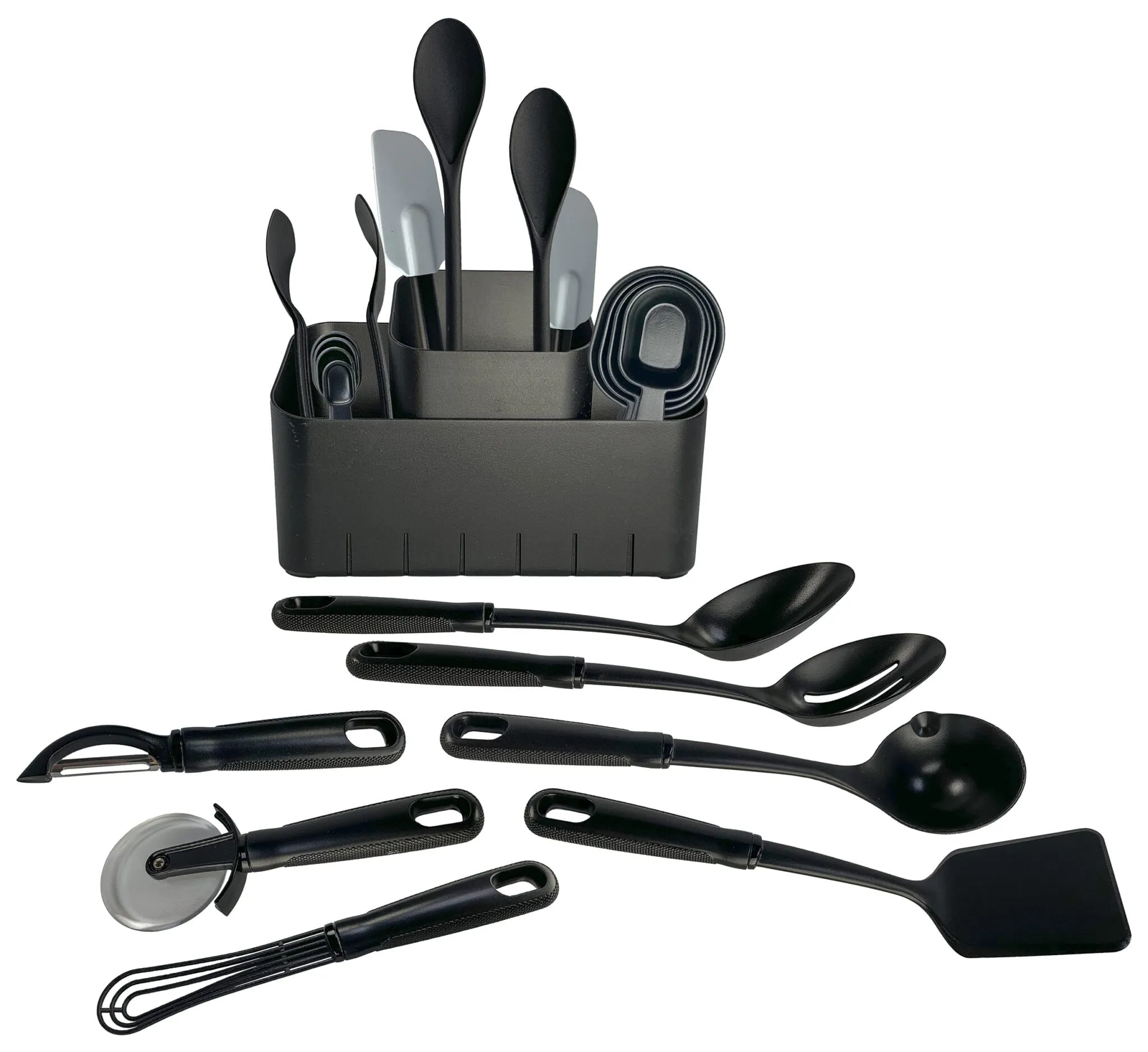 Mainstays Black 21 Piece Kitchen Set, Customizable 2-Piece Caddy Set, Heat Resistant to 450 Degrees F