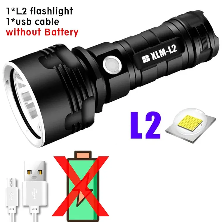 P70 Super Bright Flashlight  High Power LED CampingEmergency Light USB Rechargeable Torch Waterproof Light  Long Battery Life