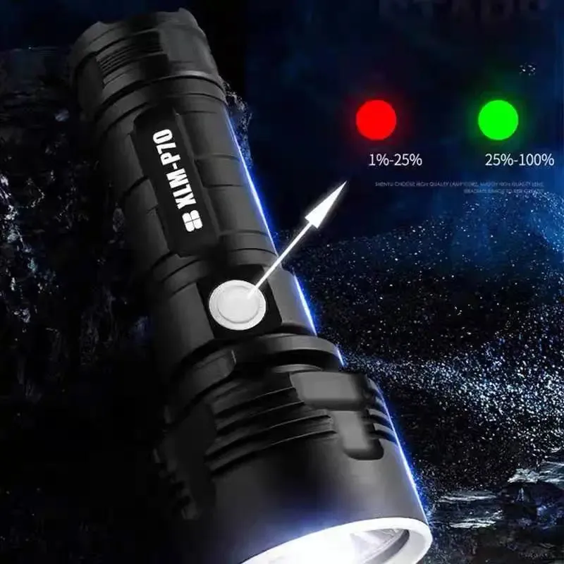 P70 Super Bright Flashlight  High Power LED CampingEmergency Light USB Rechargeable Torch Waterproof Light  Long Battery Life