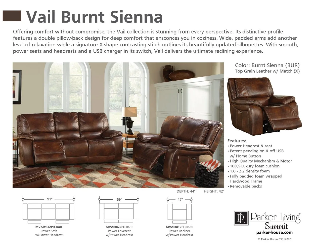 VAIL - BURNT SIENNA Power Loveseat