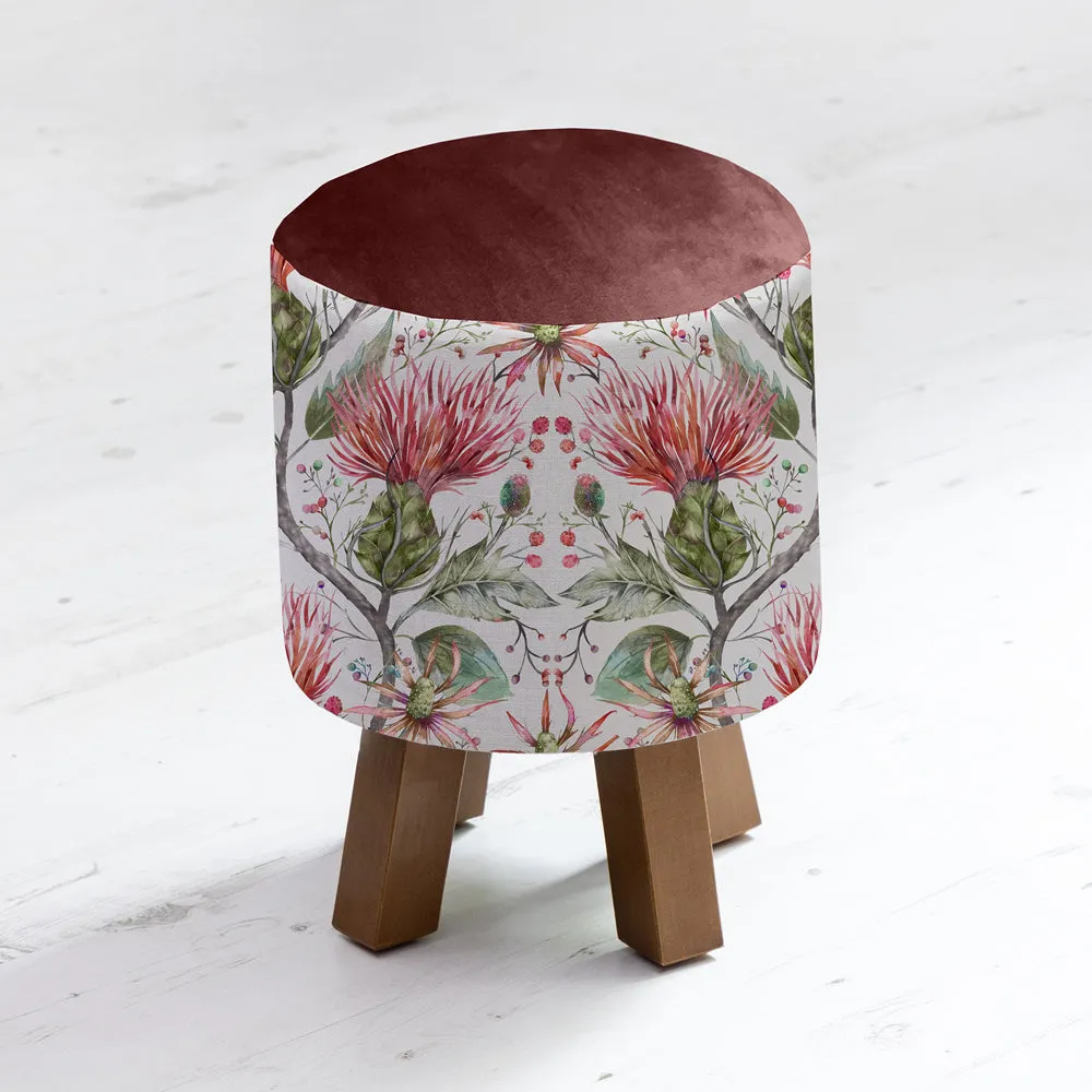 Varys Monty Round Footstool Russet Linen