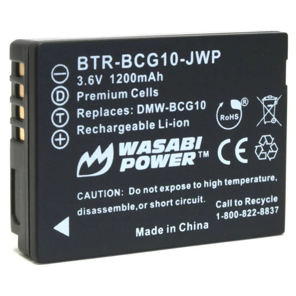Wasabi Power (2-Pack) Panasonic DMW-BCG10 DMWBCG10 Battery and Charger with Built-In Fold Out US Plug, Car Charger and Euro Plug Adapter for Select Panasonic Digital Camera Lumix DMC-3D1 DMC-SZ8 DMC-TZ18 DMC-ZX3 DMC-ZX1 DMC-ZS25