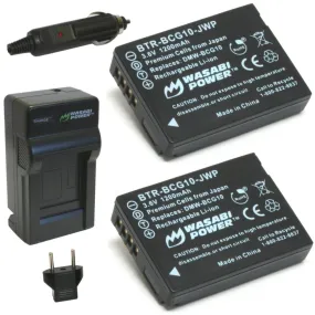 Wasabi Power (2-Pack) Panasonic DMW-BCG10 DMWBCG10 Battery and Charger with Built-In Fold Out US Plug, Car Charger and Euro Plug Adapter for Select Panasonic Digital Camera Lumix DMC-3D1 DMC-SZ8 DMC-TZ18 DMC-ZX3 DMC-ZX1 DMC-ZS25