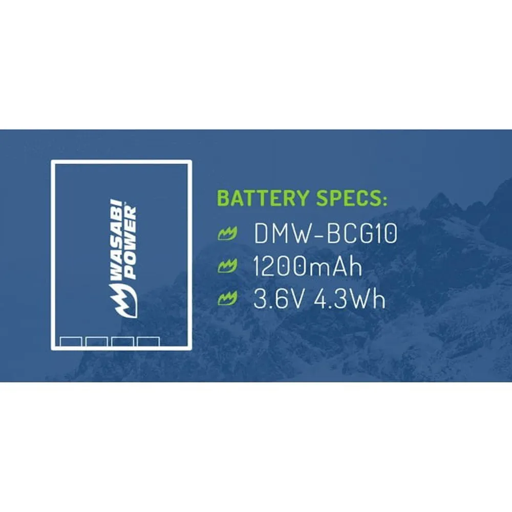 Wasabi Power (2-Pack) Panasonic DMW-BCG10 DMWBCG10 Battery and Charger with Built-In Fold Out US Plug, Car Charger and Euro Plug Adapter for Select Panasonic Digital Camera Lumix DMC-3D1 DMC-SZ8 DMC-TZ18 DMC-ZX3 DMC-ZX1 DMC-ZS25