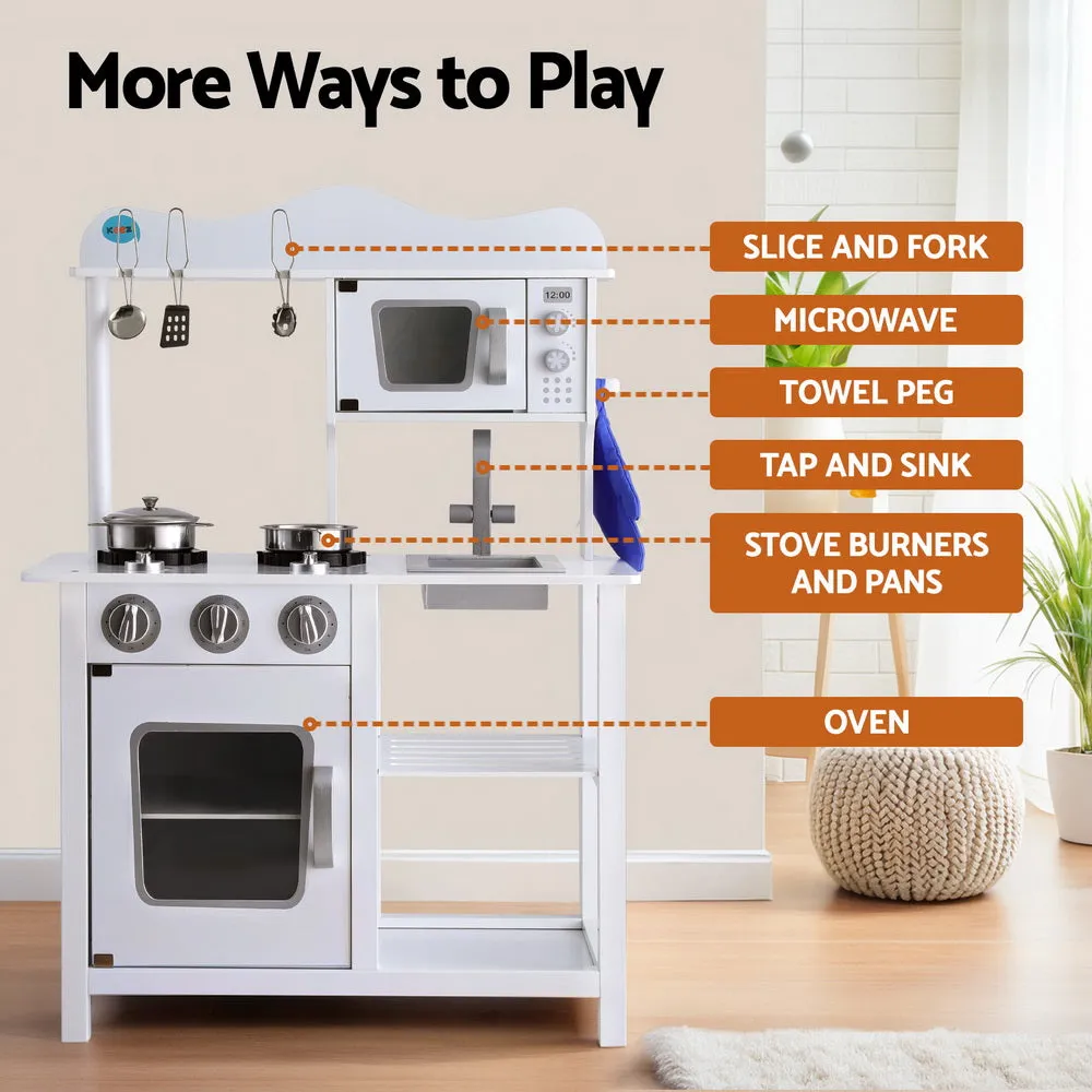 Wooden Kids Kitchen Play Set 18 Pieces  Girl Boy Cooking - White