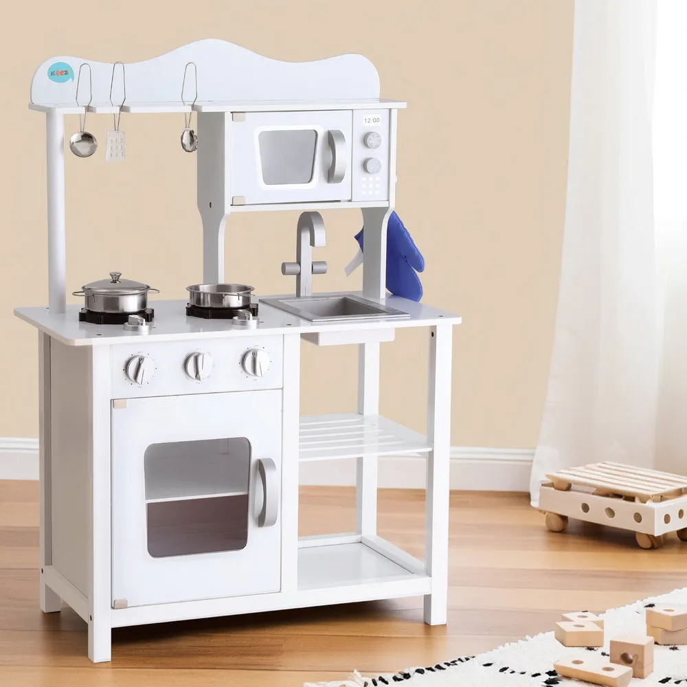 Wooden Kids Kitchen Play Set 18 Pieces  Girl Boy Cooking - White